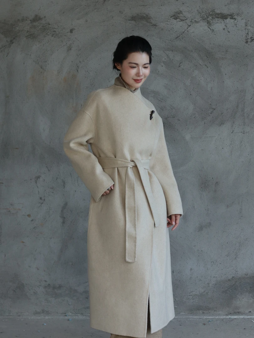 清样禅-双面绒大衣新中式秋冬新款长款气质简约高级显白外套