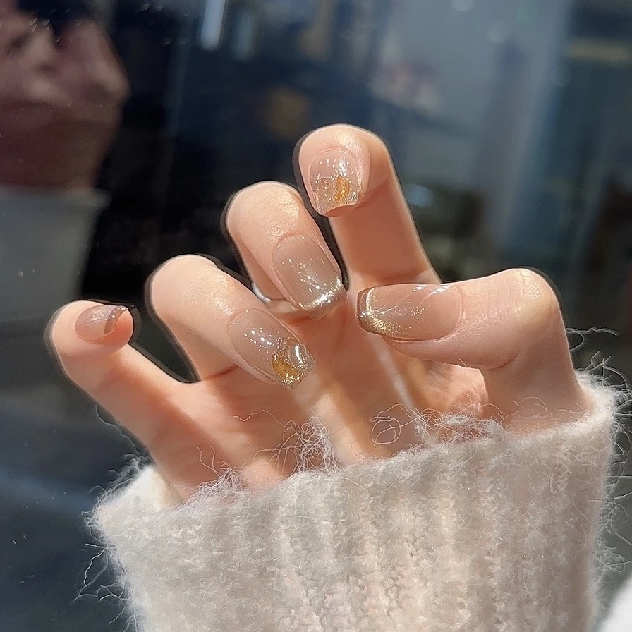 【午后热巧】野世手工穿戴甲 秋冬氛围感爆闪美甲 精致感猫眼法式边