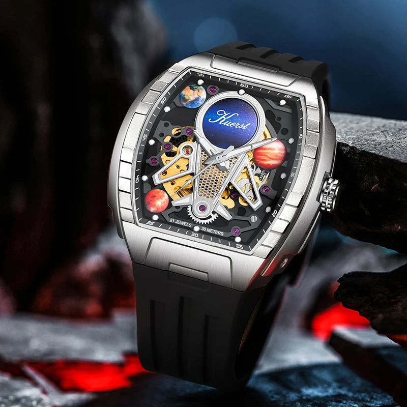 酒桶形理查强夜光潮牌个性胶表男士时尚潮流防水名表经典男款 O