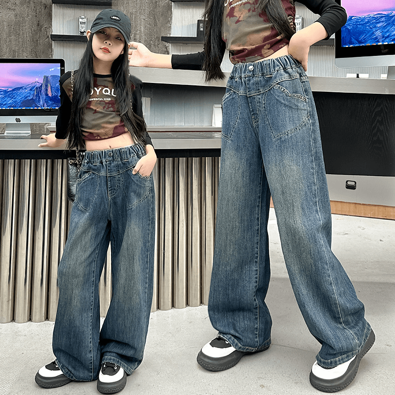 女童牛仔裤春秋2024新款大童秋季洋气宽松裤子儿童秋装休闲阔腿裤