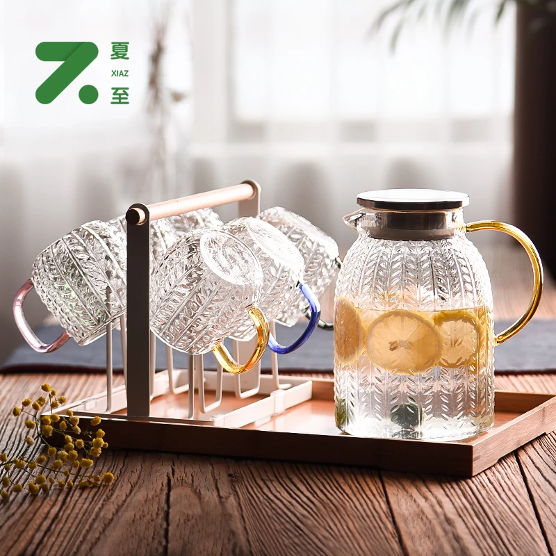 陶瓷故事玻璃水杯家用杯子客厅待客耐热6只杯架茶杯带手柄