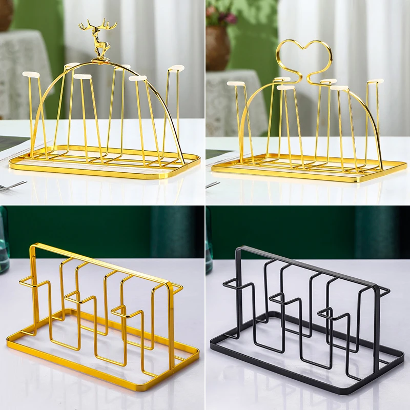 轻奢麋鹿玻璃杯挂架创意摆件家用茶杯收纳架子沥水杯架倒挂置物架