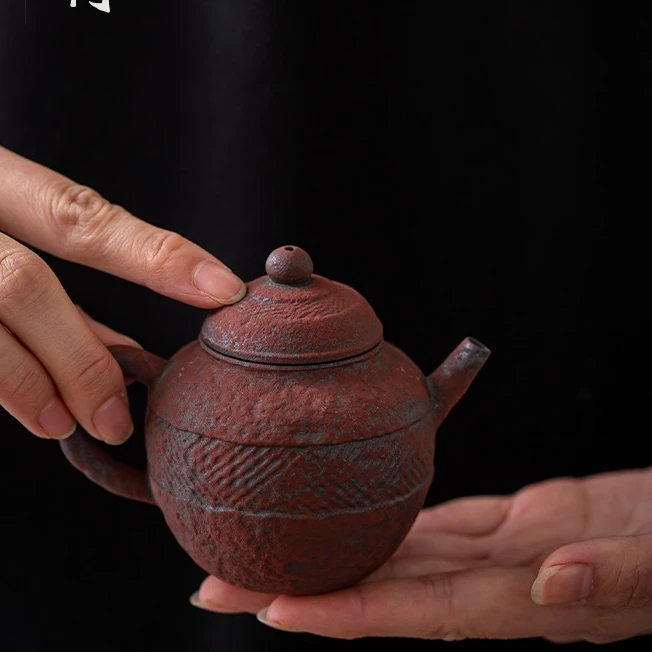 【有福器-赭石红清幽壶100ml】老岩泥茶器复古诧寂风粗陶创意茶壶