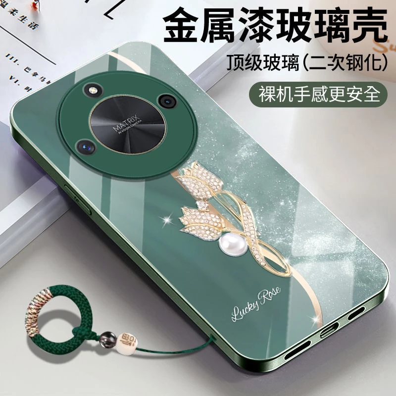 珍珠花荣耀X50手机壳金属漆X50i时尚耐脏玻璃壳网红潮牌散热创意