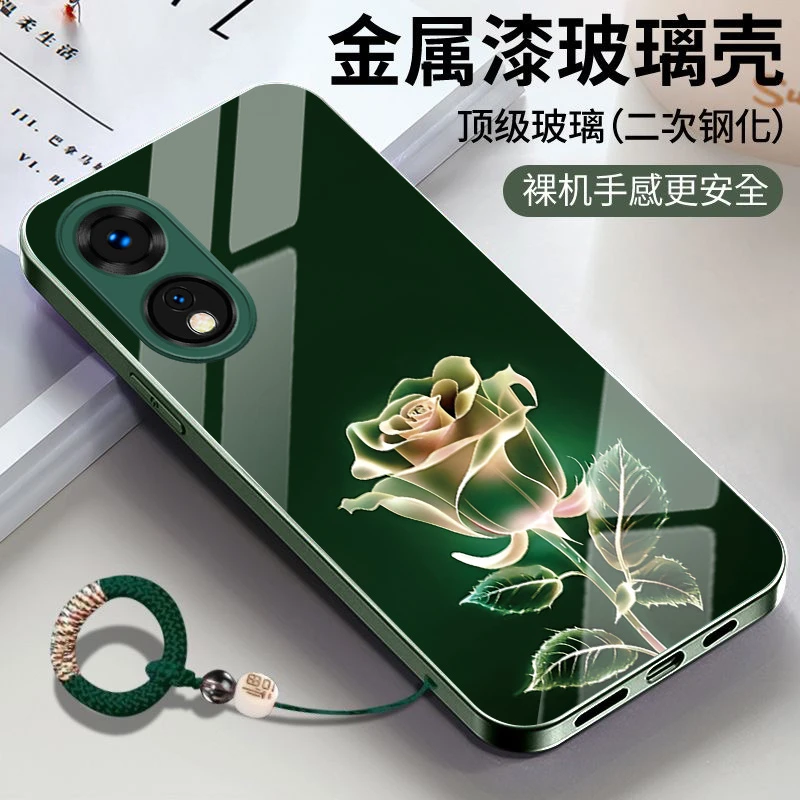 晶莹玫瑰OPPOA58X手机壳PHJ110网红潮牌A58保护套全包玻璃壳时尚