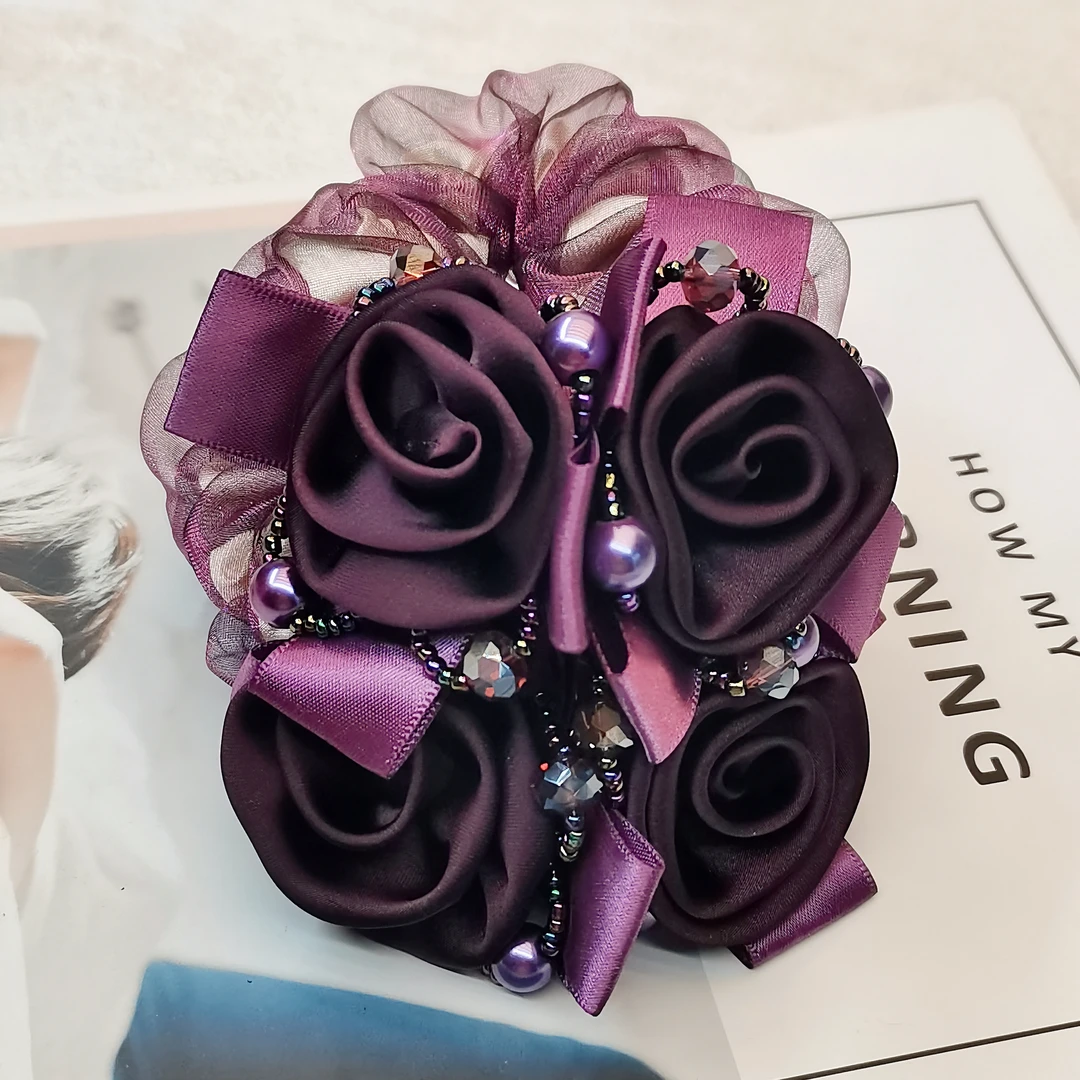 日韩淑女韩气质欧根纱玫瑰花头绳百搭双花发绳发饰甜美风优雅发圈