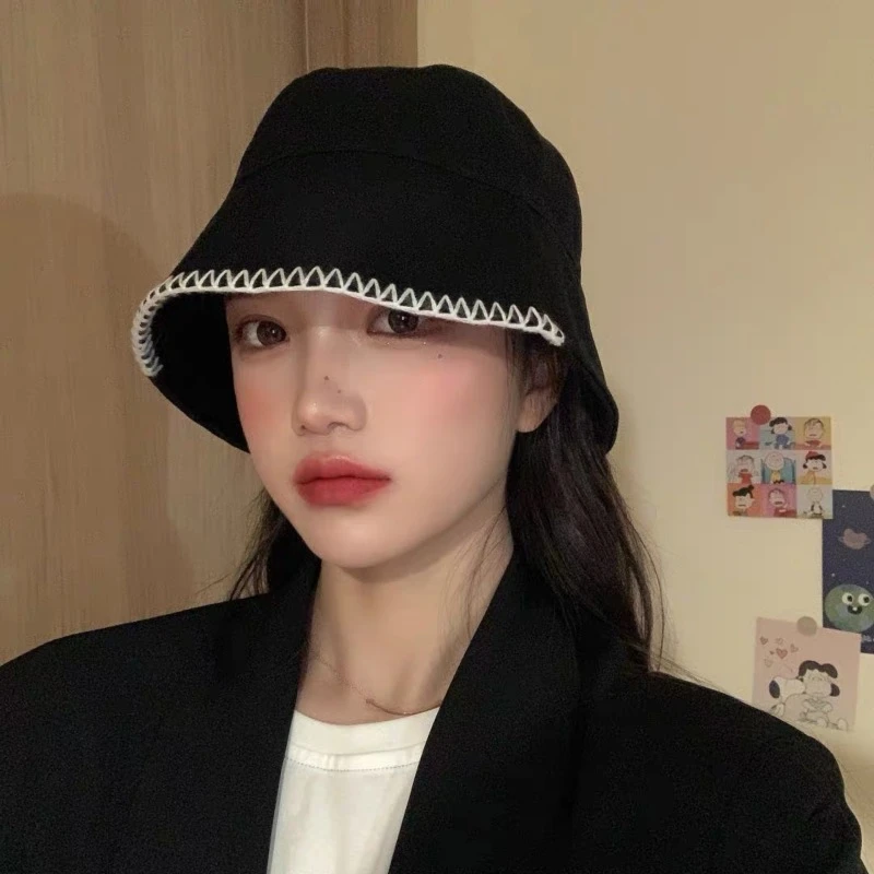 甸想2023同款黑色渔夫帽子女出口锁边个性水桶帽遮阳百搭时尚休闲