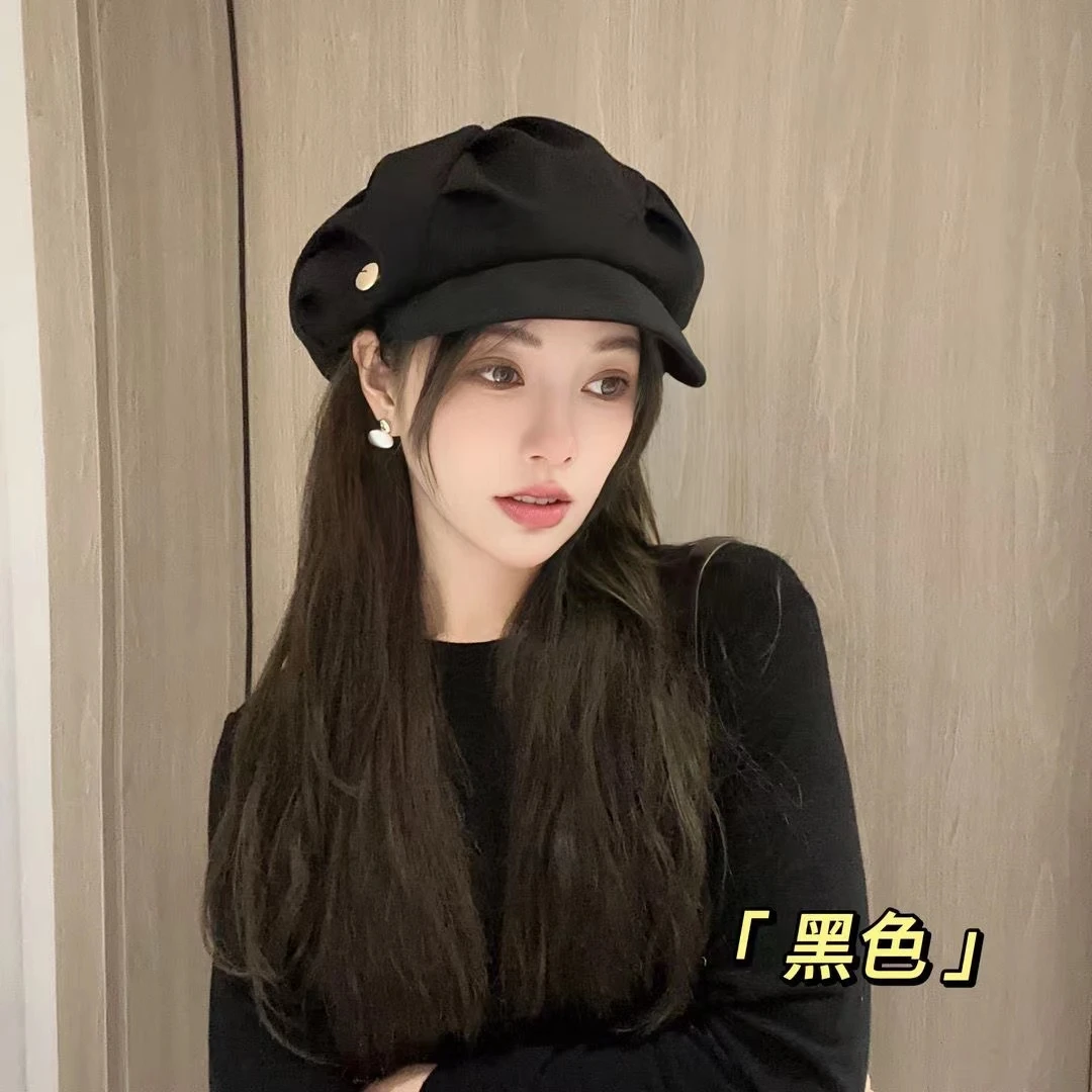 甸想褶皱云朵帽子女韩版八角帽大头围显脸小时尚个性小众贝雷帽