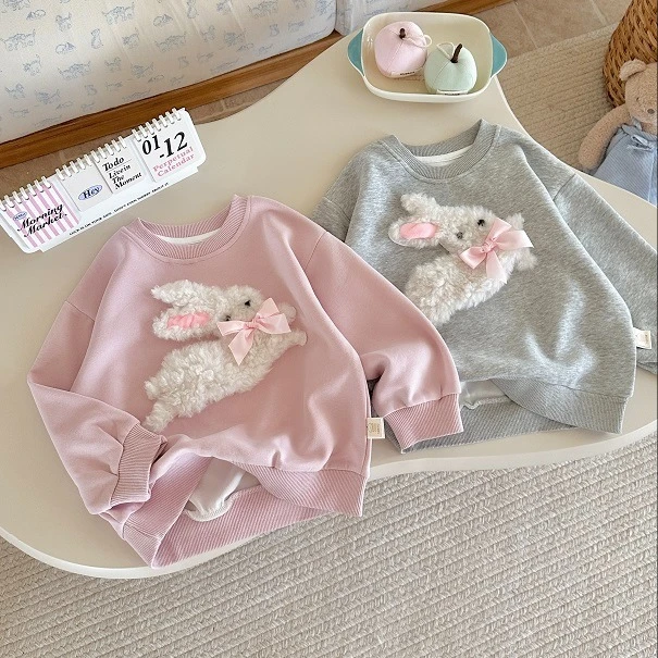 秋季儿童毛绒兔女童圆领休闲洋气卫衣HQ2424