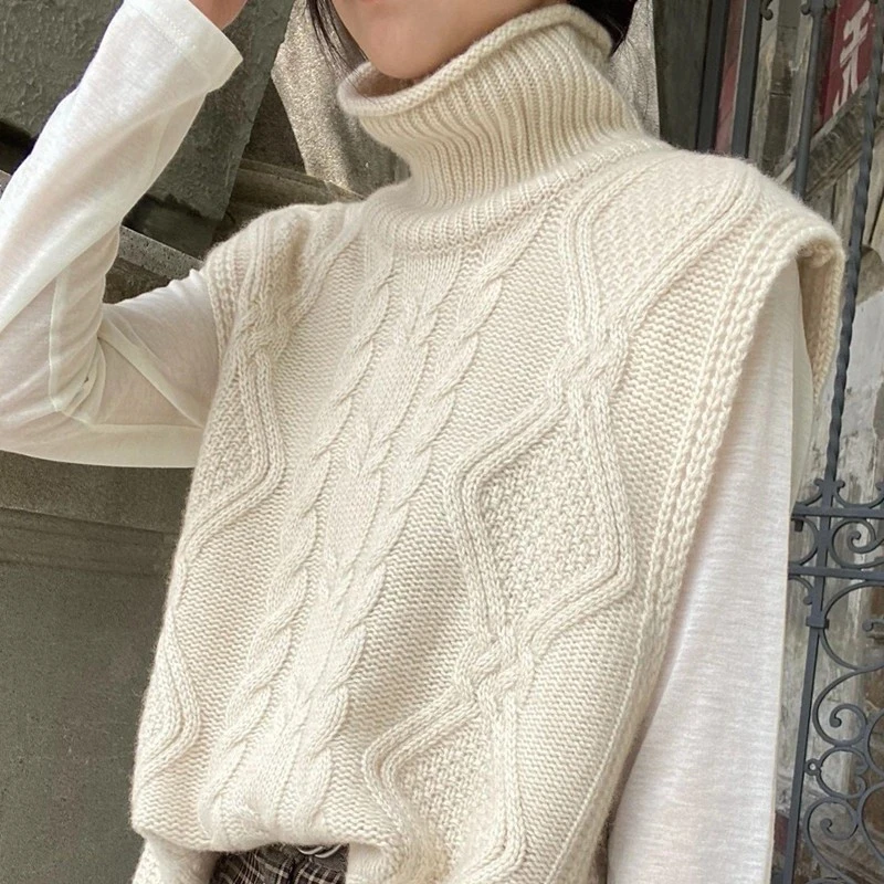 重磅加厚羊毛马甲女高领重工扭花针织坎肩时尚百搭叠穿无袖背心