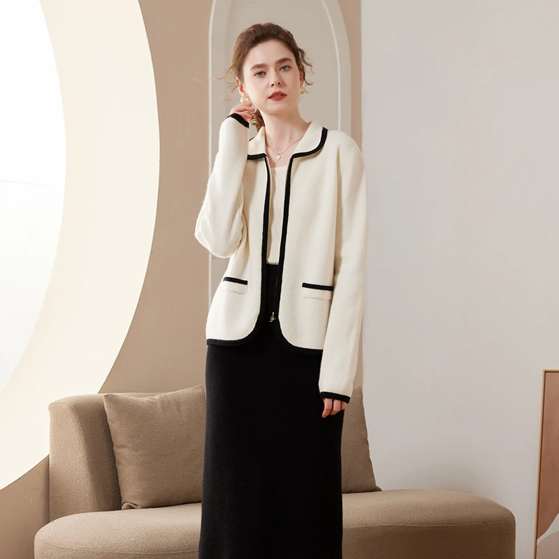 早秋新款拉链羊绒衫针织外套女短款洋气开衫小款翻领高端毛衣外搭