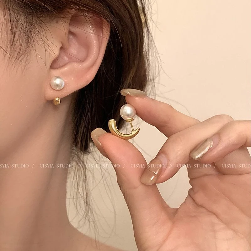 前后扣珠珠耳饰女轻奢小众设计感耳钉2023年新爆款潮气质简约耳环