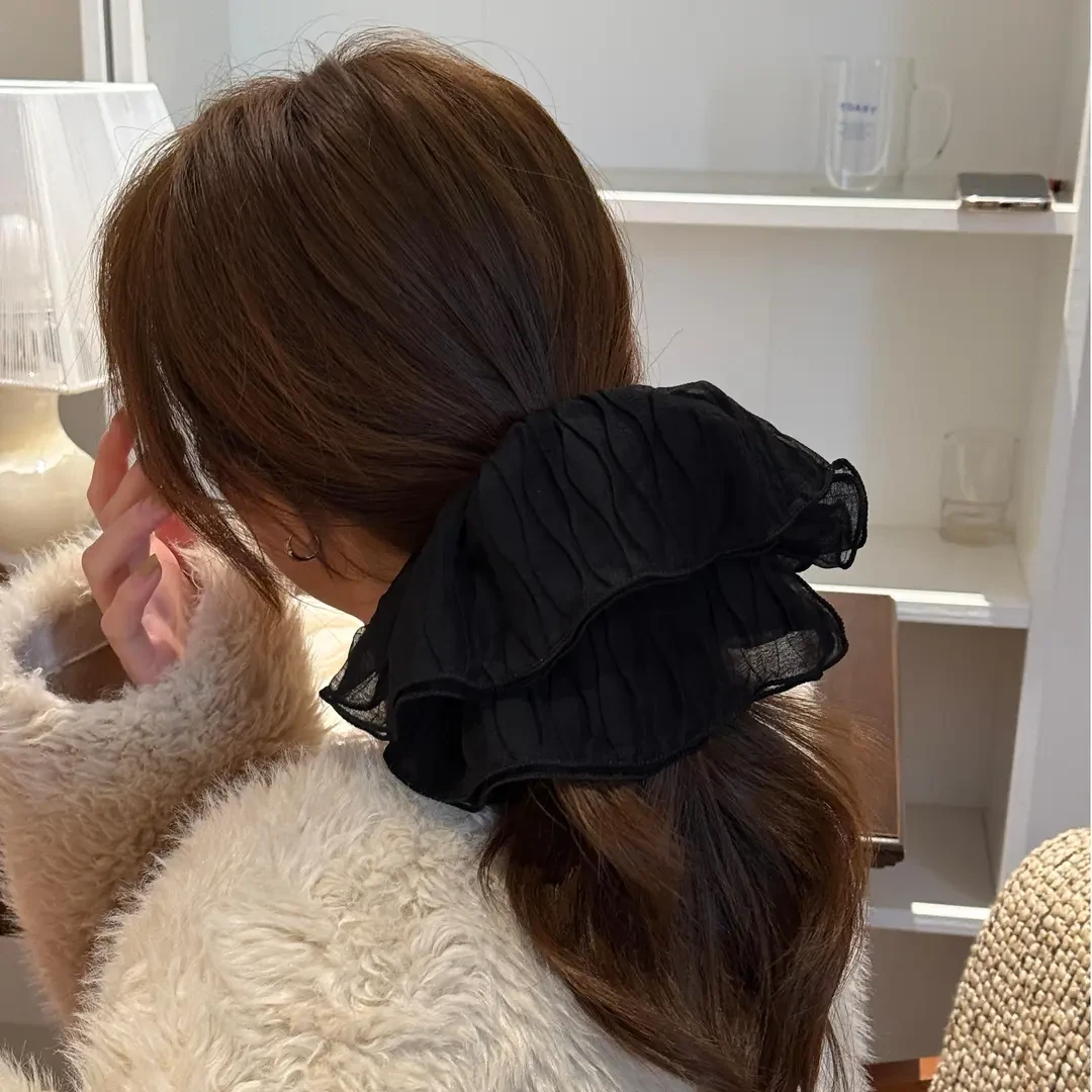 2024新款韩国褶皱超大号发圈高级感扎马尾头绳头花百搭简约发圈