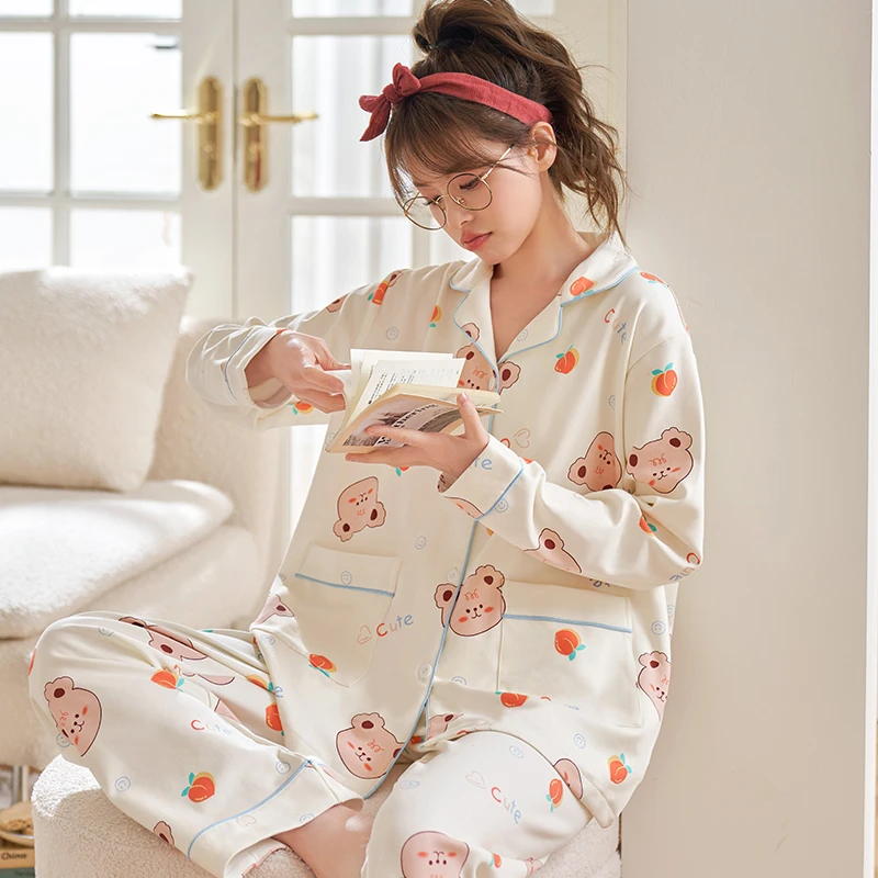睡衣女春秋2024年新款长袖秋冬季可外穿可爱休闲大码家居服两件套