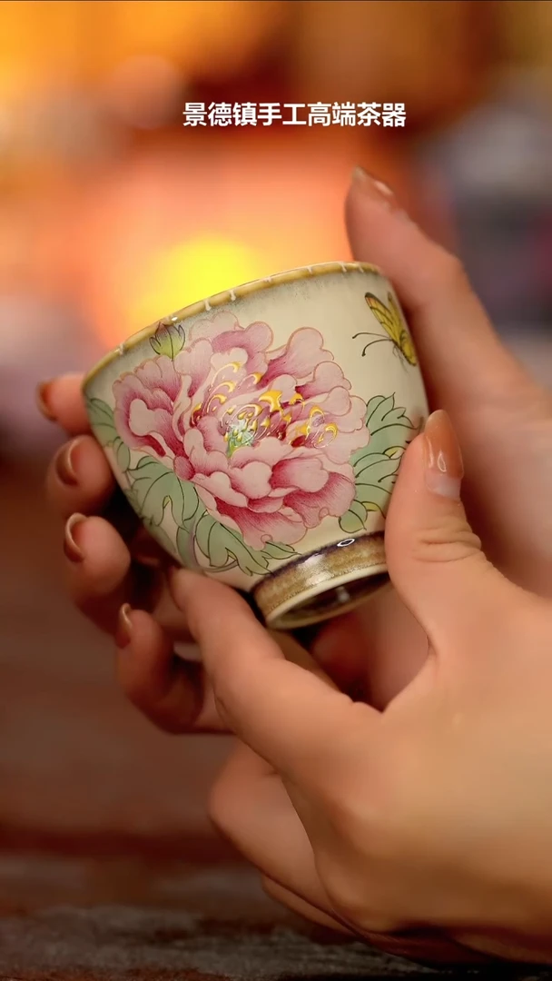 【闪购商品】柴窑牡丹花茶杯