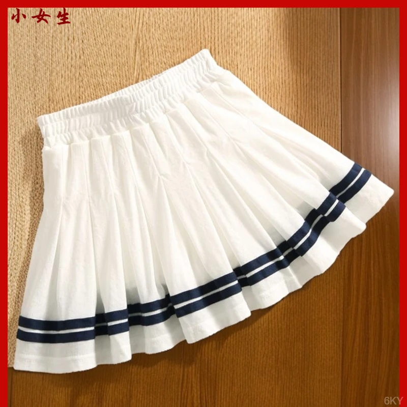 洋气条纹百褶裙裤防走光儿童短裙半身裙女童校服短裙2-8岁四季款