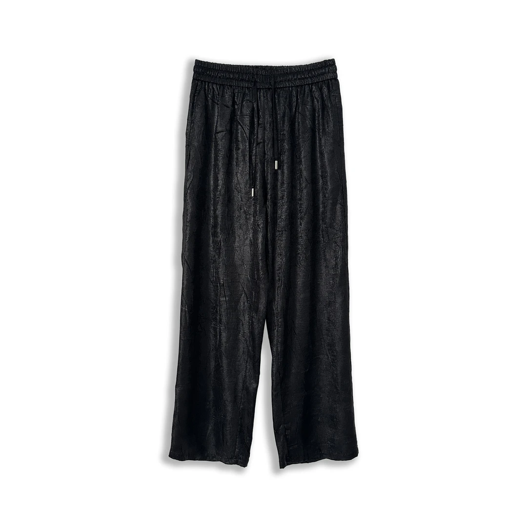 微胖女装【松弛感】印花压褶拖地裤直筒长裤夏季新款20305