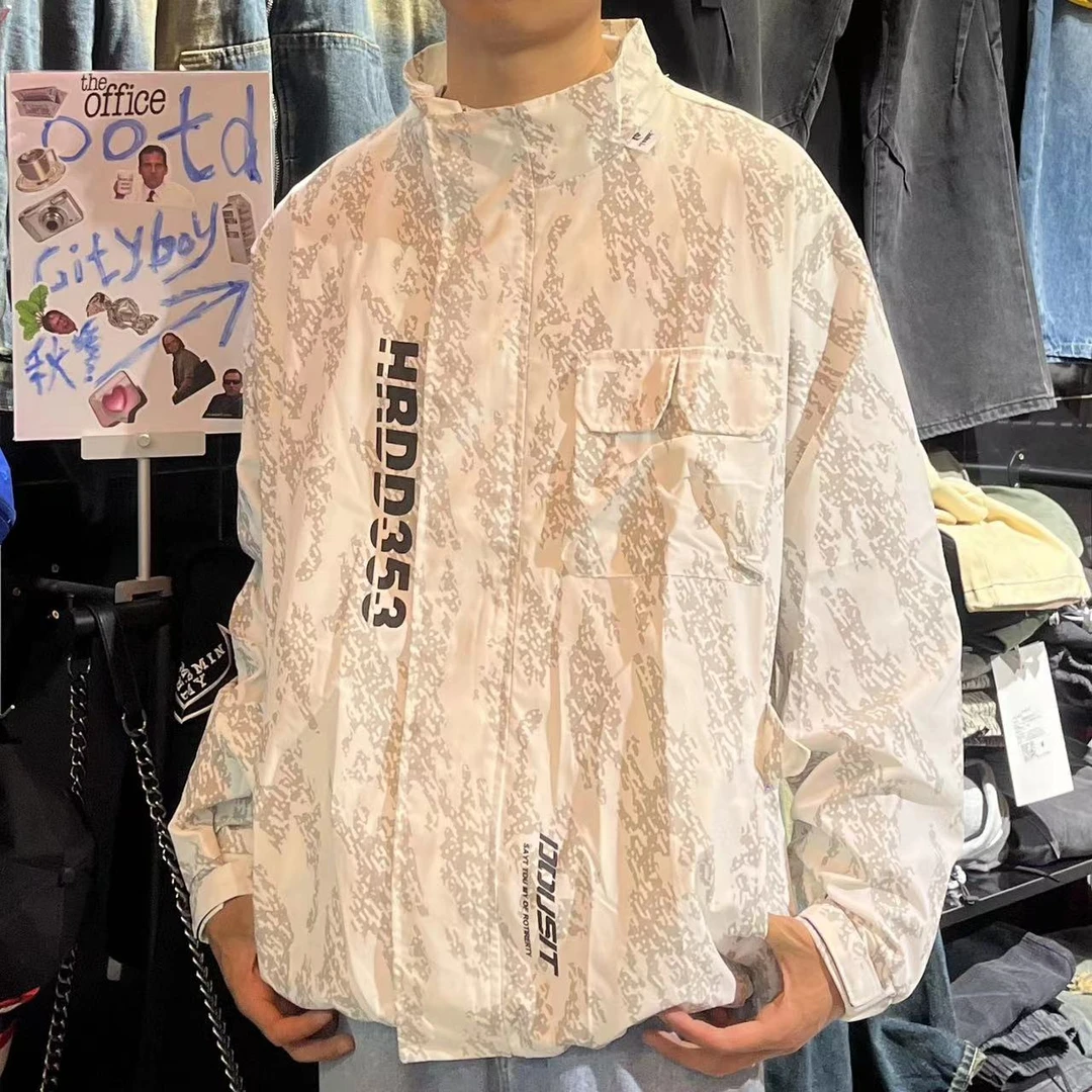 美式宽松大码户外冲锋立领夹克外套