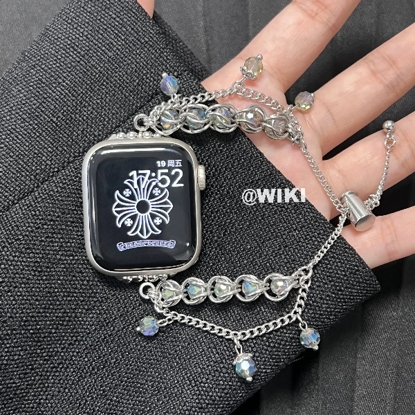 WIKI适用苹果Applewatch手表西域极光水晶不锈钢iwatchs10表带女