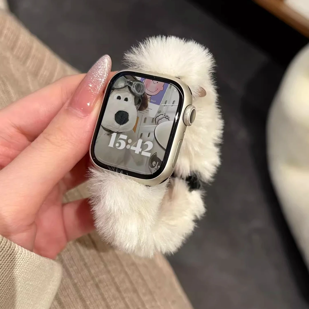 WIKI兔毛款磁吸扣表带适用applewatchS789女款苹果456代手表通用