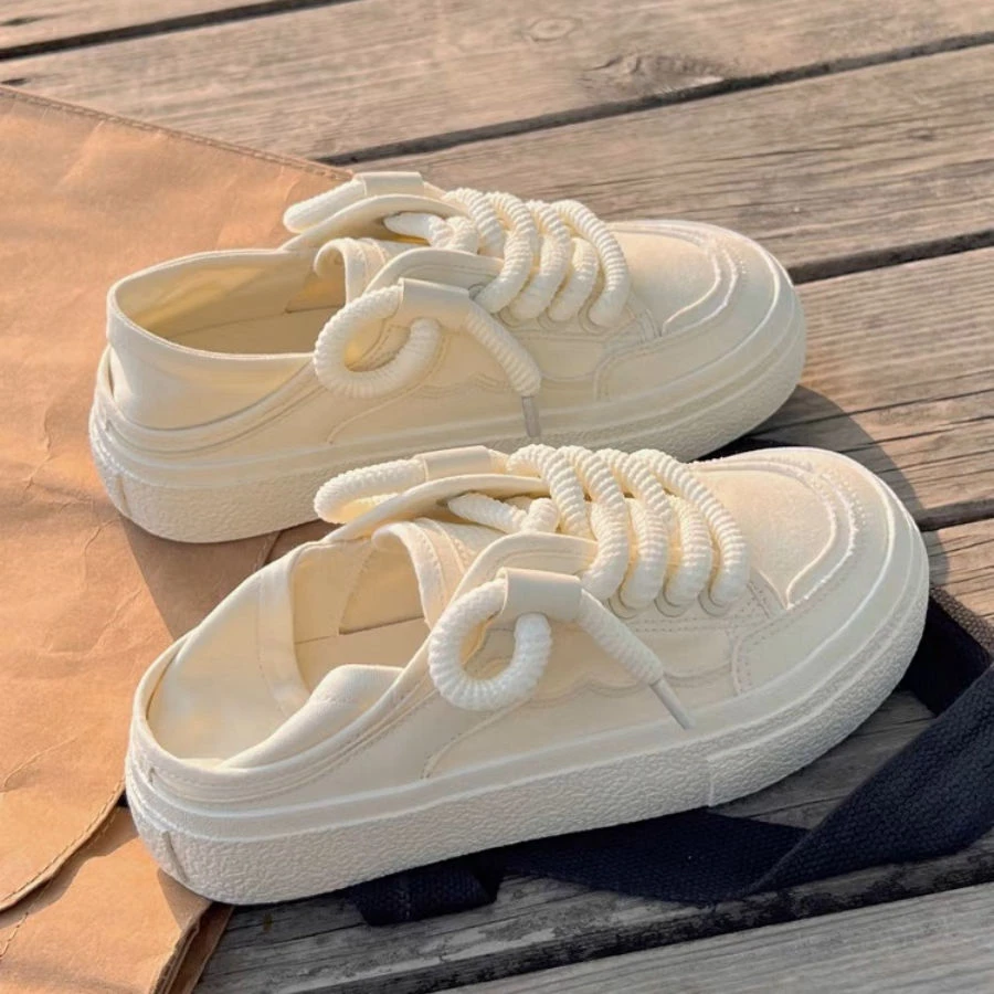 薄款帆布鞋女2025夏季新款爆款两穿懒人一脚蹬半拖小白鞋休闲板鞋