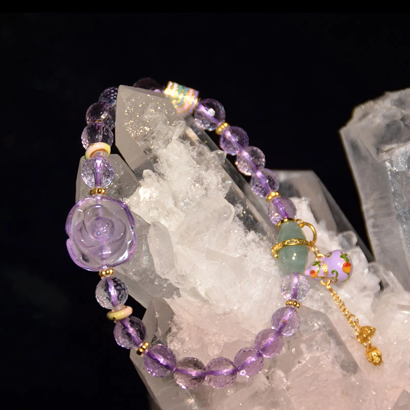 关格格 原创设计紫水晶刻面圆珠手串玫瑰花雕刻珐琅葫芦@02300009
