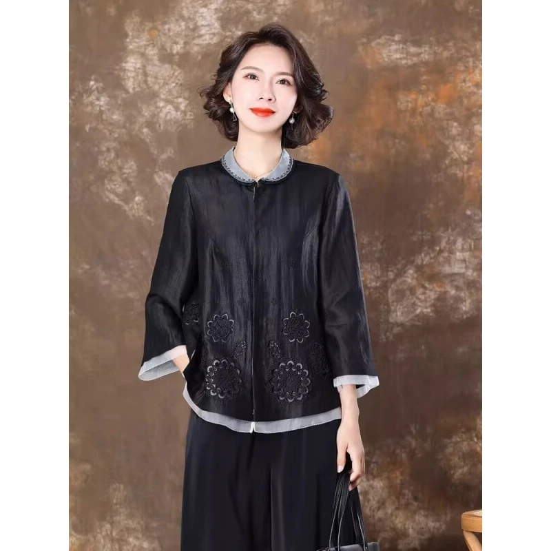 齐黛(QUEDIT)齐黛40姆米重磅真丝香云纱上衣女龟裂纹高端时尚年