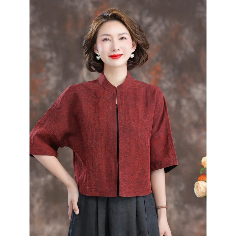 高端品牌龟裂纹香云纱上衣女时尚双面穿气质显瘦桑蚕丝真丝小衫