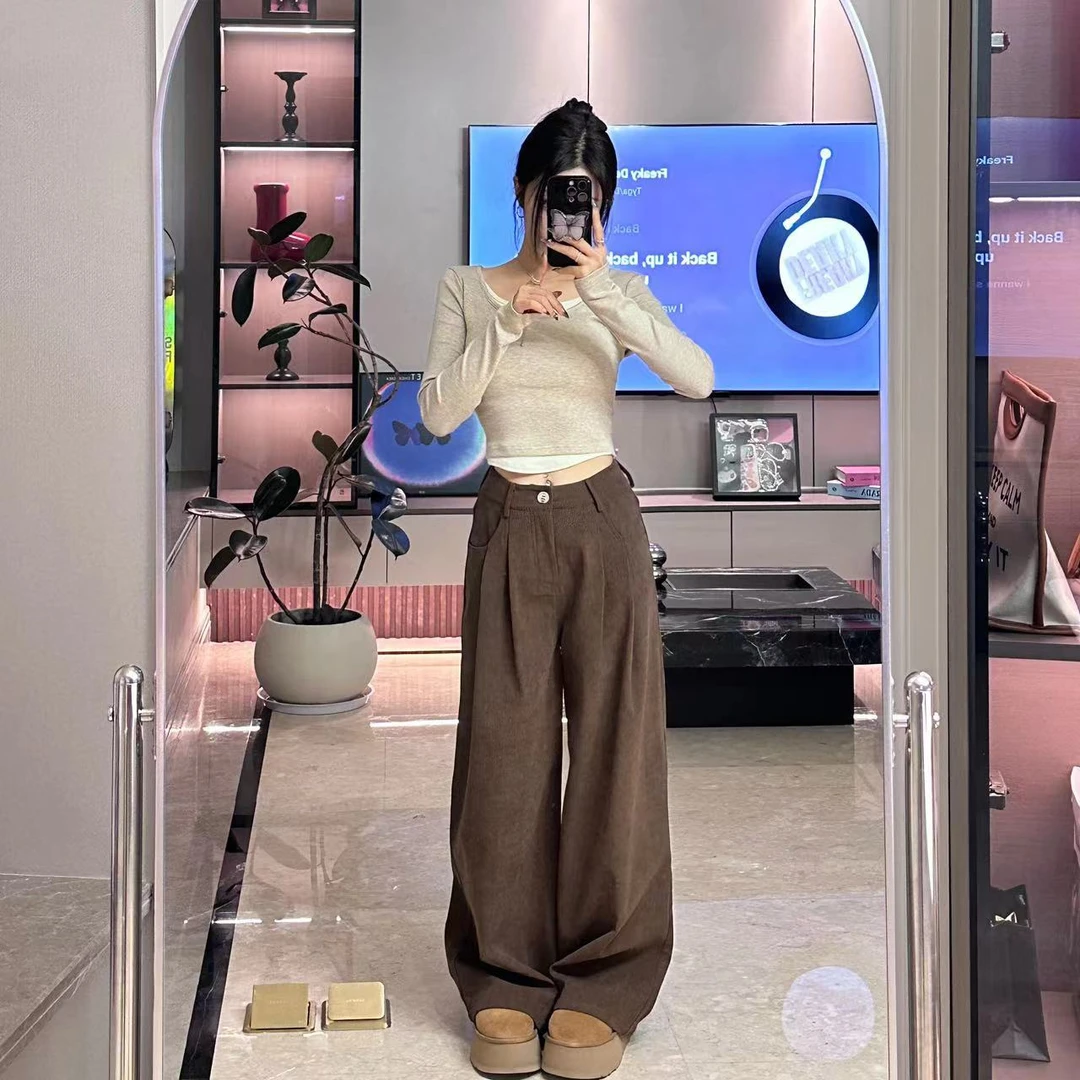 【灯芯绒裤】灯芯绒直筒休闲裤女2023新款秋宽松阔腿裤