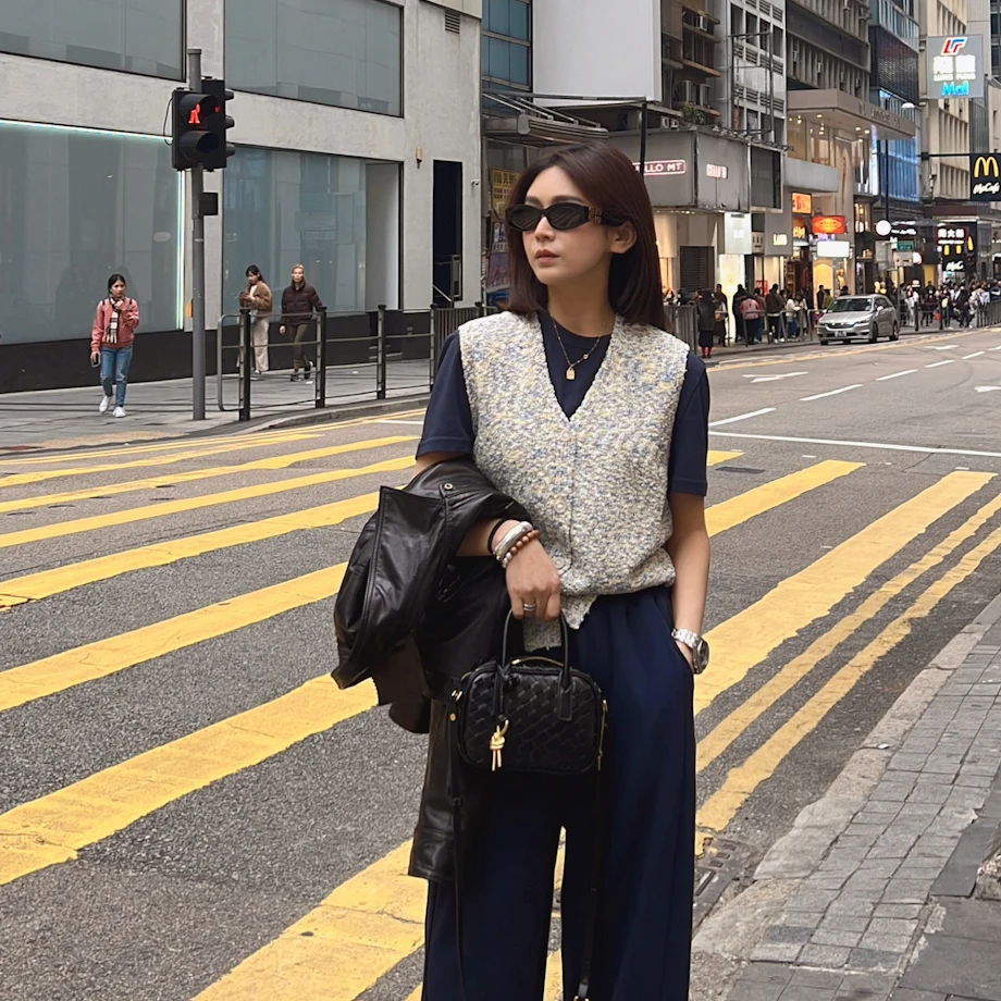 LYXZ x 大小与【梦境】春季新款V领拼色针织背心65361