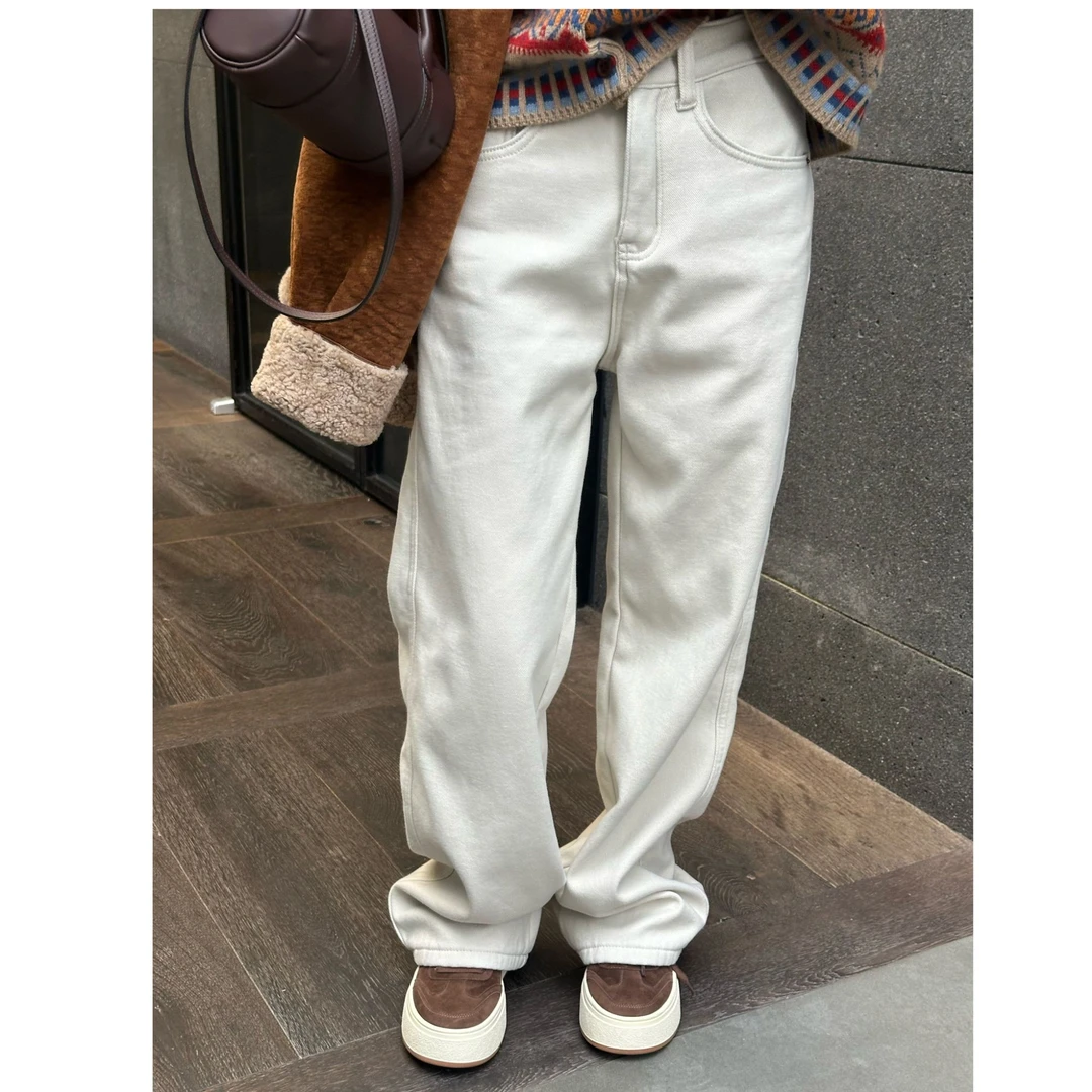 LYXZ x 大小与冬季新款显瘦百搭加绒加厚直筒牛仔裤75147