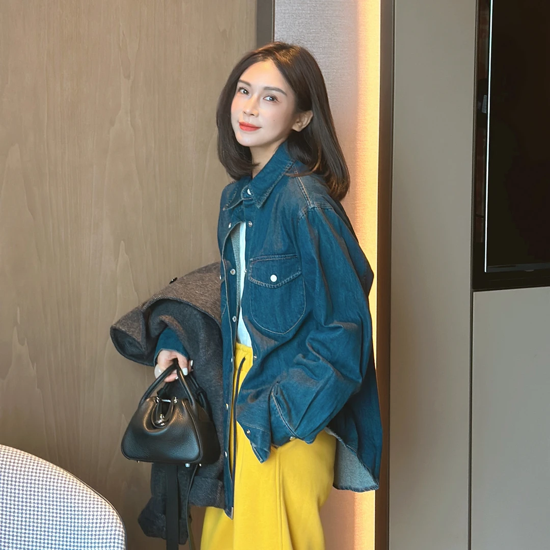 LYXZ x 大小与【曼乐之城】秋冬新款翻盖两口袋按扣牛仔衬衫74446