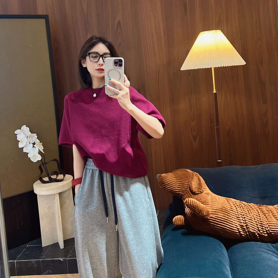 LYXZ x 大小与【追寻】秋季新款慵懒风圆领卷边短袖针织毛衣73210