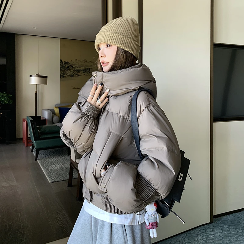 灰色立领时尚羽绒服女保暖面包服2024肯豆风小个子流行白鸭绒外套