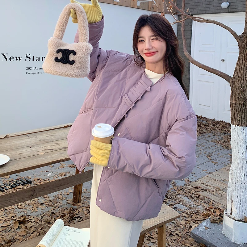 加厚冬季小个子韩系温柔风紫色羽绒服女轻薄2025新款学院风白鸭绒