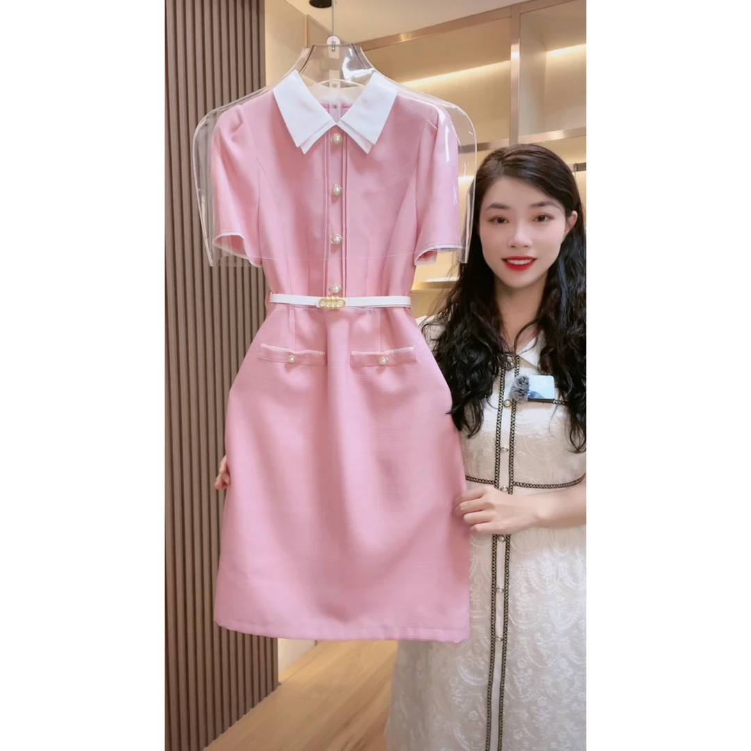 【现货明天飞~ 蒂妮佳轻奢原创】6612气质收腰短袖显瘦连衣裙