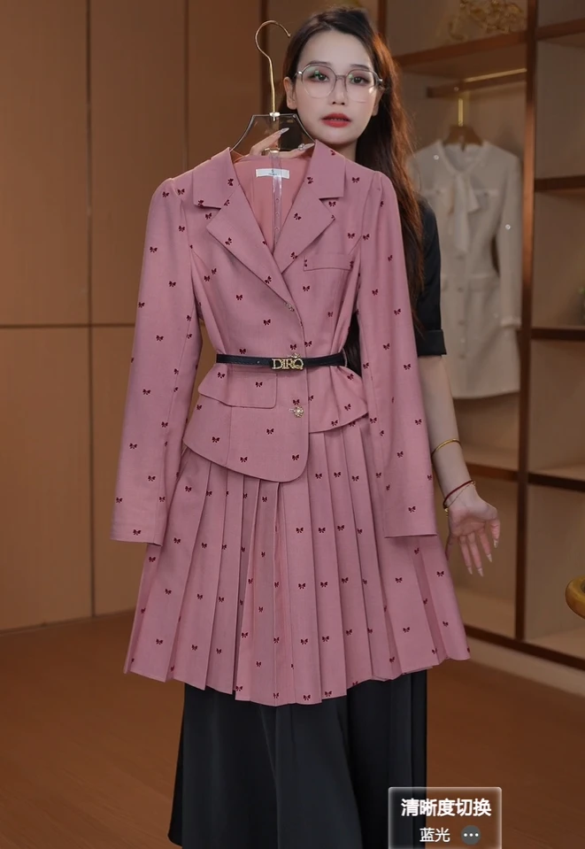 【蒂妮佳轻奢女装】1772品牌女装长袖气质收腰假两件西装连衣裙