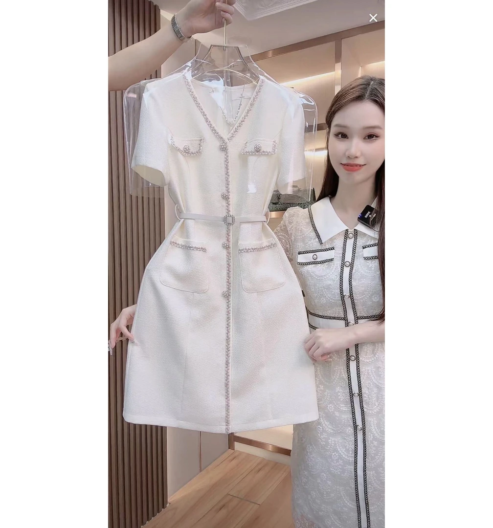 【蒂妮佳轻奢女装】1632囯内设计师品牌女装气质收腰短袖显瘦连衣裙