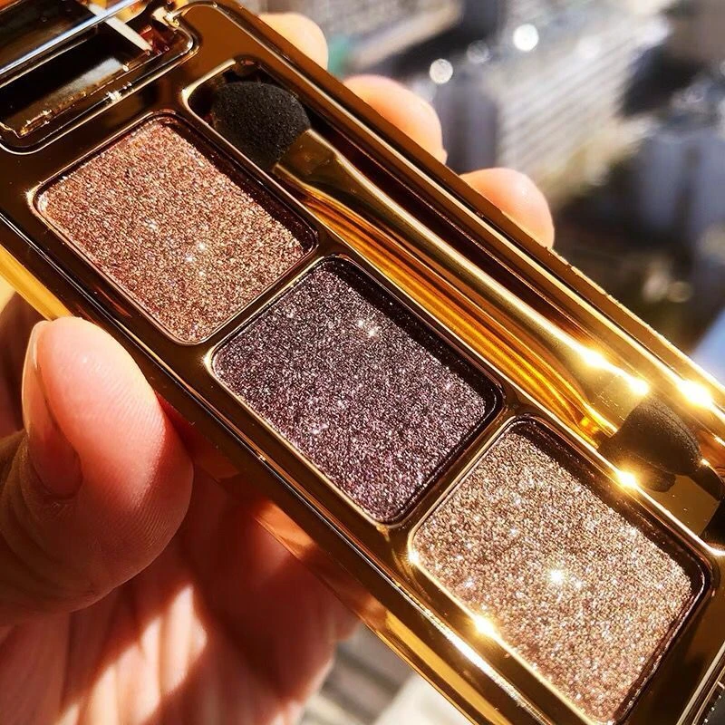 爆闪三色钻石眼影珠光细闪亮片提亮哑光奶茶大地色学防水烟熏妆