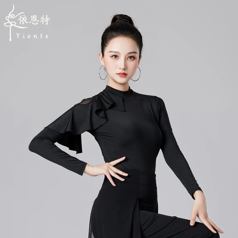 拉丁舞上衣女新款长袖舞蹈成人练功服摩登舞国标舞衣演出服交谊舞