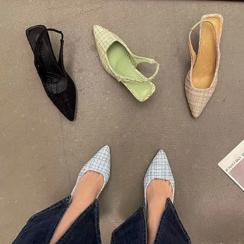 2024春夏新款细跟尖头高跟凉鞋女仙女风法式气质单鞋包头凉拖鞋