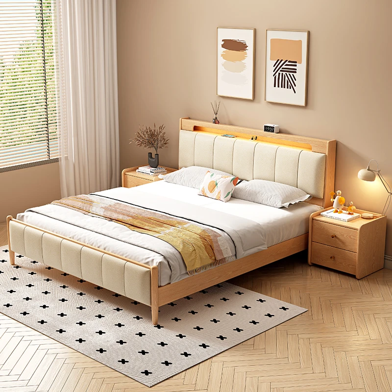 床实木床现代简约出租房卧室双人床1.5米橡木单人床1.8主卧大床