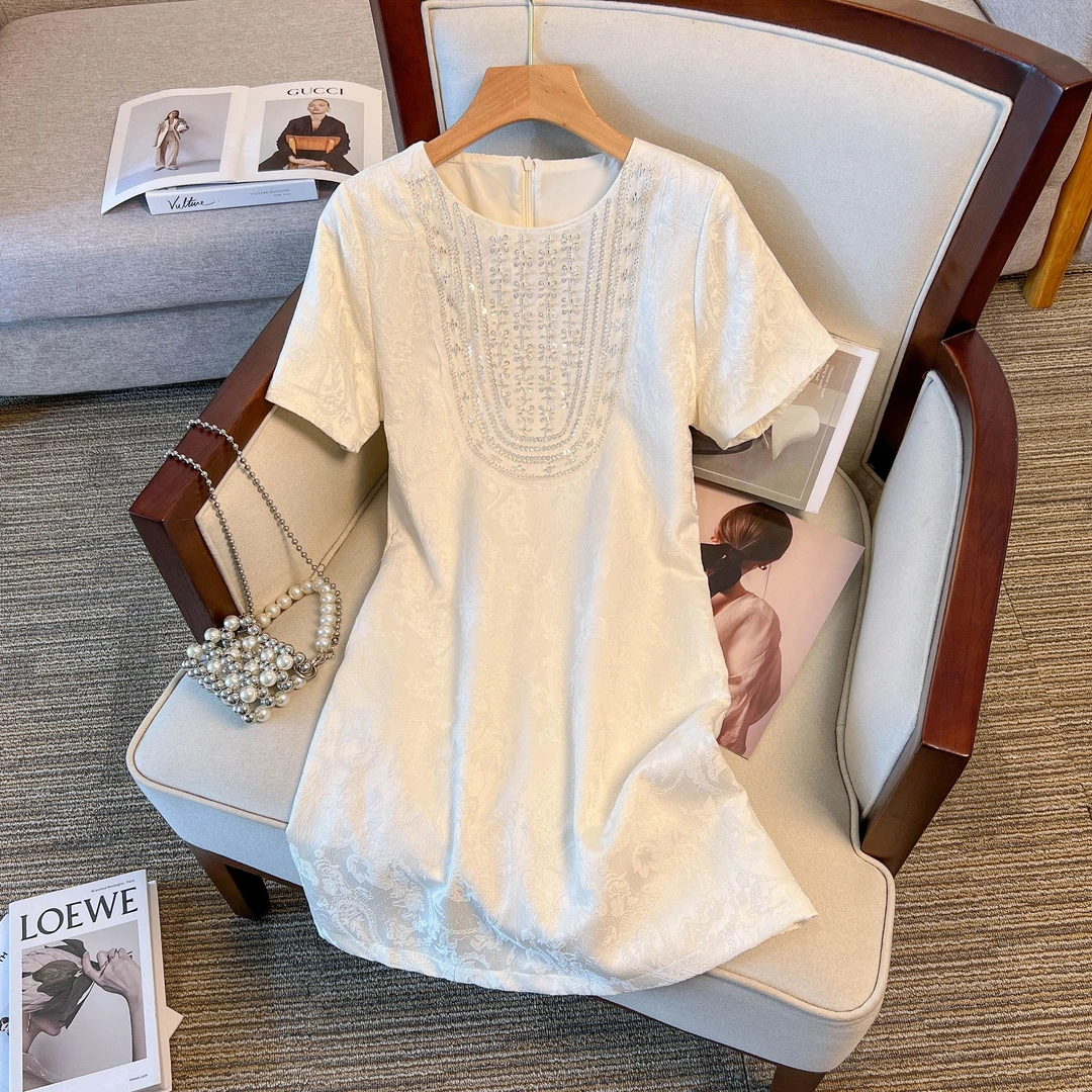 259短袖连衣裙女2025夏季新款法式小香风显瘦高级感优雅气质裙子