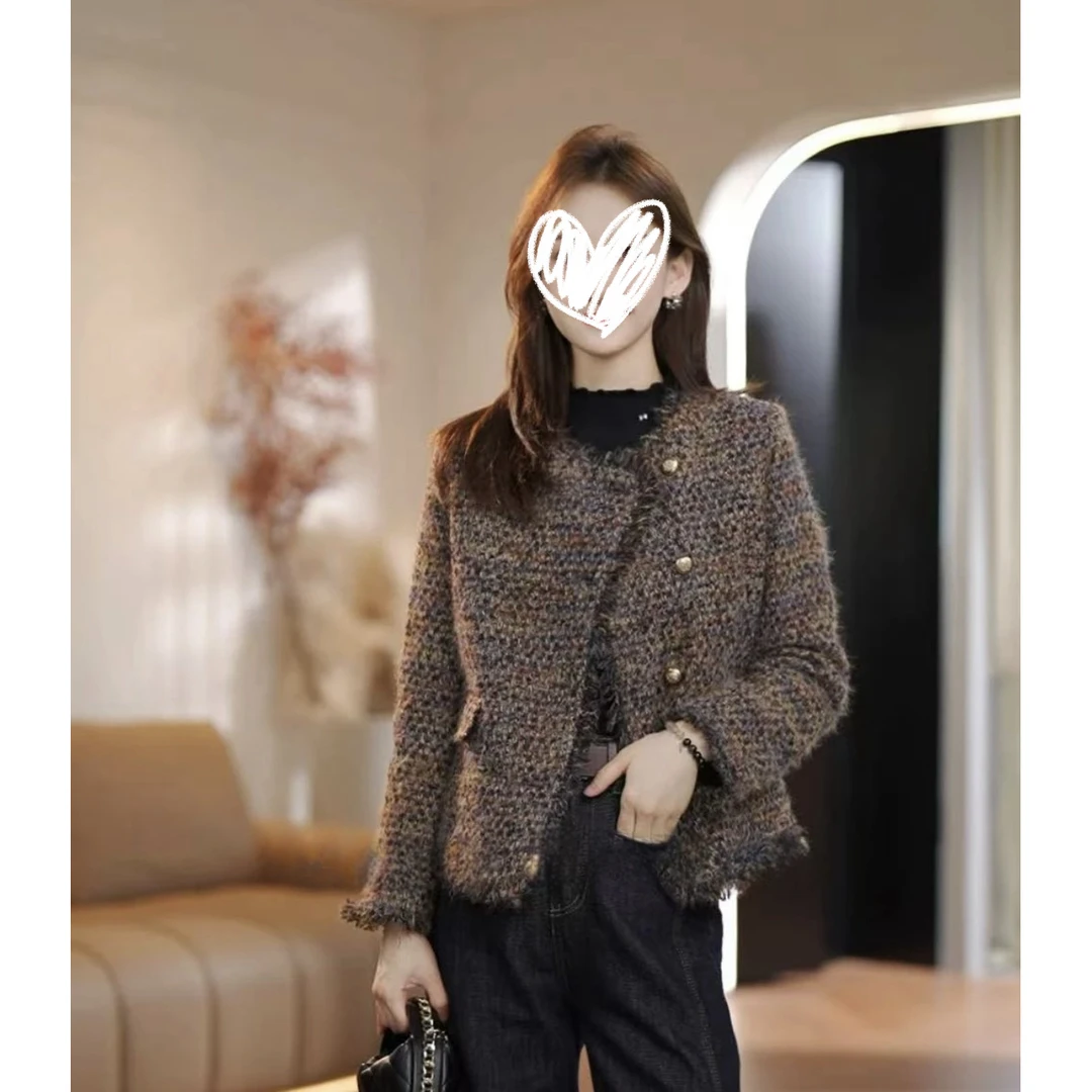 X7  小香风外套羽绒服加厚2025新款春季法式圆领上衣外套8096