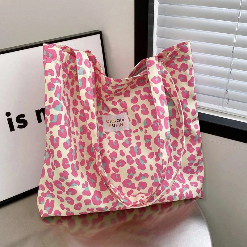 原宿单肩韩版百ins托特豹纹大容量休闲帆布包学生女单外出购物袋