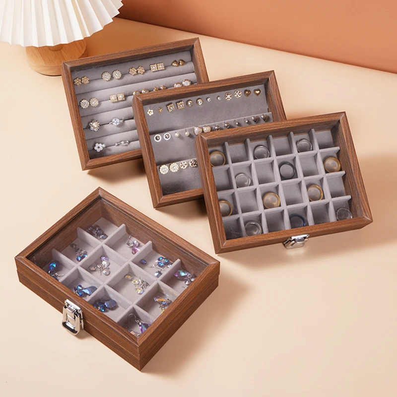 首饰盒/箱 木纹防尘带盖珠宝箱手镯手链戒指耳钉家用首饰收纳盒