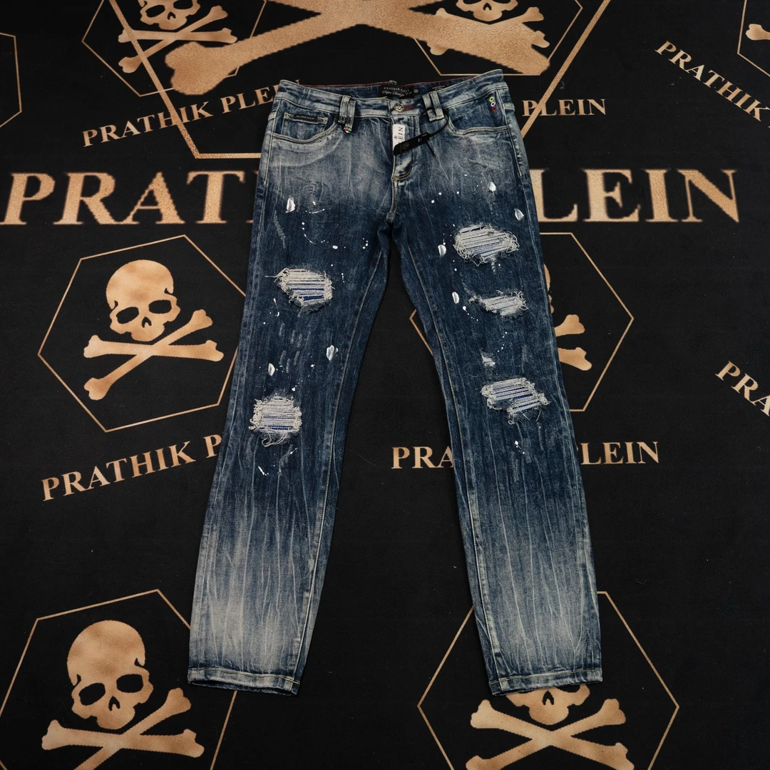 PRATHIKPLEIN潮流牛仔裤破洞复古男士牛仔裤bnz23101