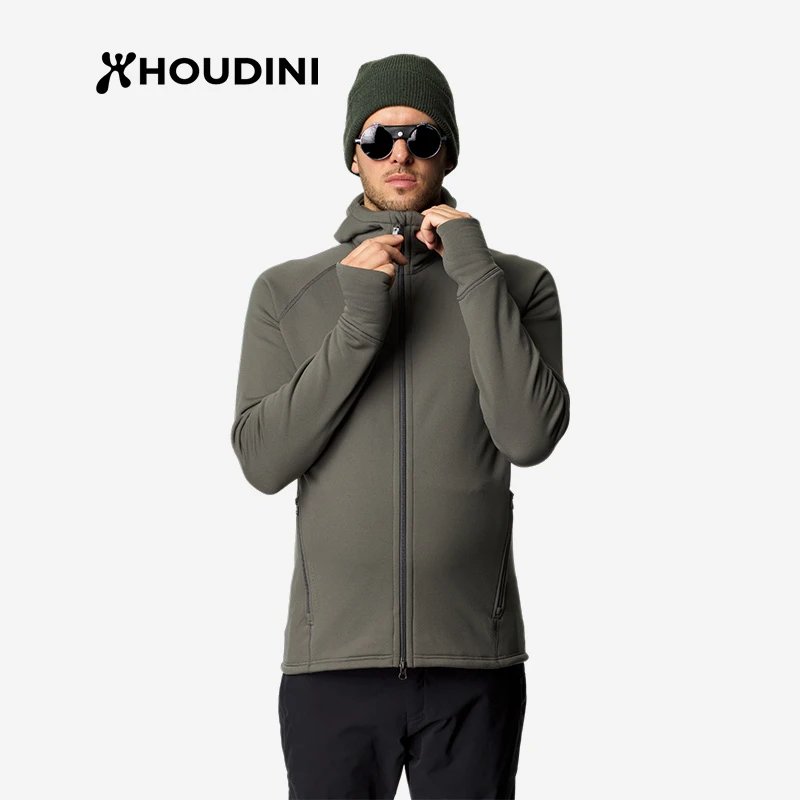 HOUDINI/胡丁尼魔术大师「经典褐绿色」男女款连帽户外秋冬抓绒衣