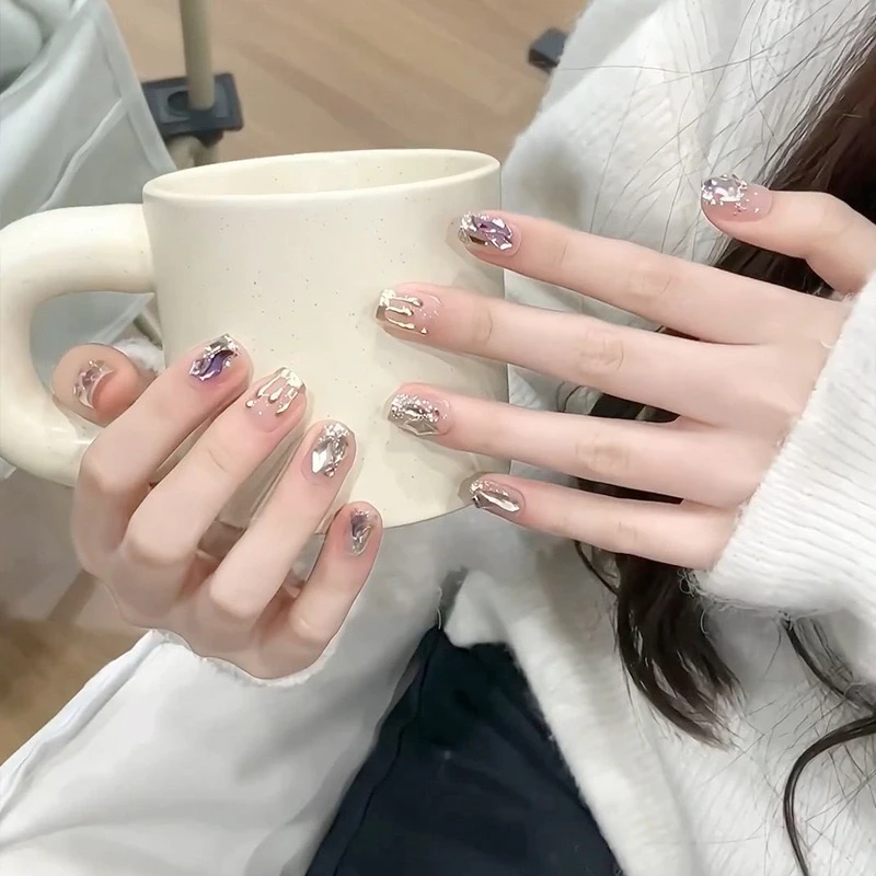 新品网红爆款穿戴甲ins彩钻鎏金光疗美甲片可拆卸假指甲