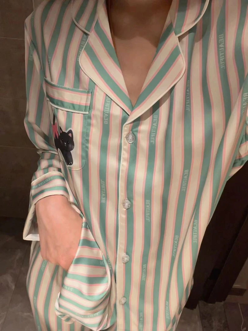 活力猫【瑶不仙定制】轻奢设计师款条纹睡衣高级印花家居服女套装